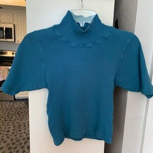 Big Bud Press Blue Ribbed Short Sleeve Turtleneck, Small